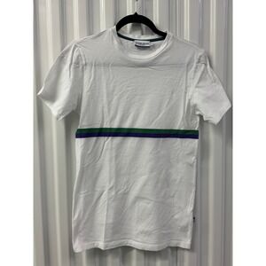 Wimbledon Graphic T-Shirt Mens XS White Good Vintage Cotton Striped Tennis Tee
